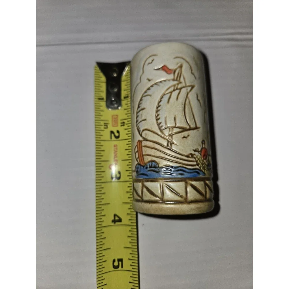 Vintage Dutch Holland Ceramic Shot Glasses Set of 6 Windmill Sailboat Folk Art